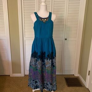 Anthropologie Moulinette Soeurs Silk Island Nightfall Blue Dress Size 8